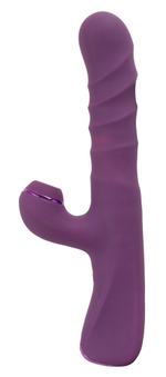 Фиолетовый вибратор-кролик с функцией постукивания и фрикциями 3 Function Rabbit Vibrator - 23,7 см. (Цвет: фиолетовый)