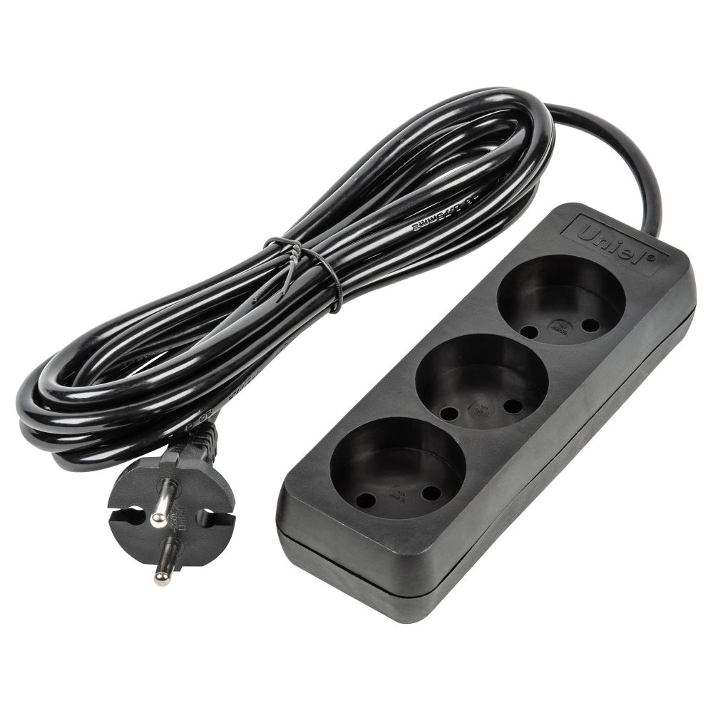 S-CU3-3 BLACK Удлинитель серии Ultra. шнур 3м.. 3 гнезда. 10A. б-з. Черный. TM Uniel