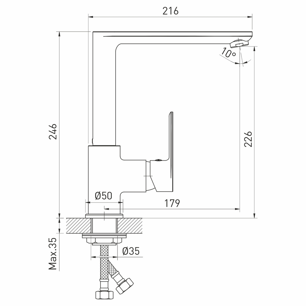 Смеситель для кухни 35k MIXLINE ML26-032 "Life" высокий излив боковая ручка