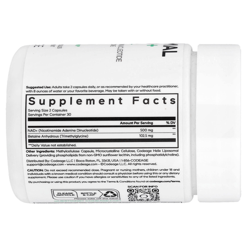 Codeage, Eternal, липосомальный НАД+, 60 растительных капсул