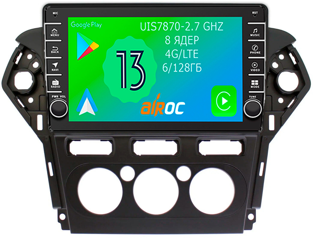 Магнитола для Ford Mondeo 4 2010-2015 (кондиционер) - Airoc AB-1713M (кнопки и крутилки), Android 13, TS20, 6/128Гб, SIM-слот, CarPlay