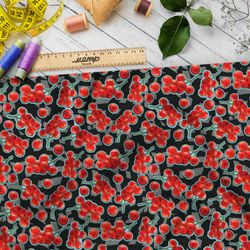 Ткань таффета мёрзлая рябина с зелёной каймой