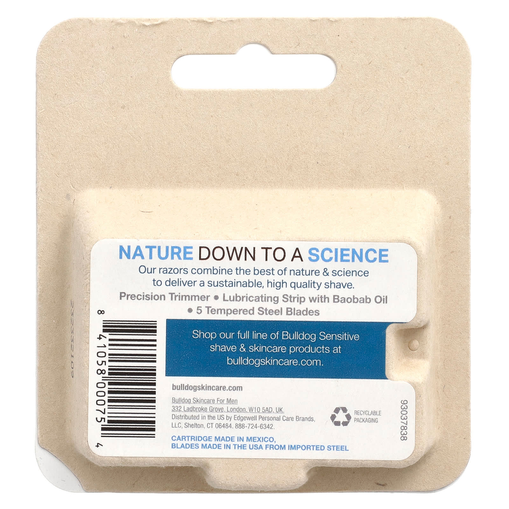 Bulldog Skincare For Men, чувствительные железные лезвия для бритья с маслом баобаба, 4 кассеты