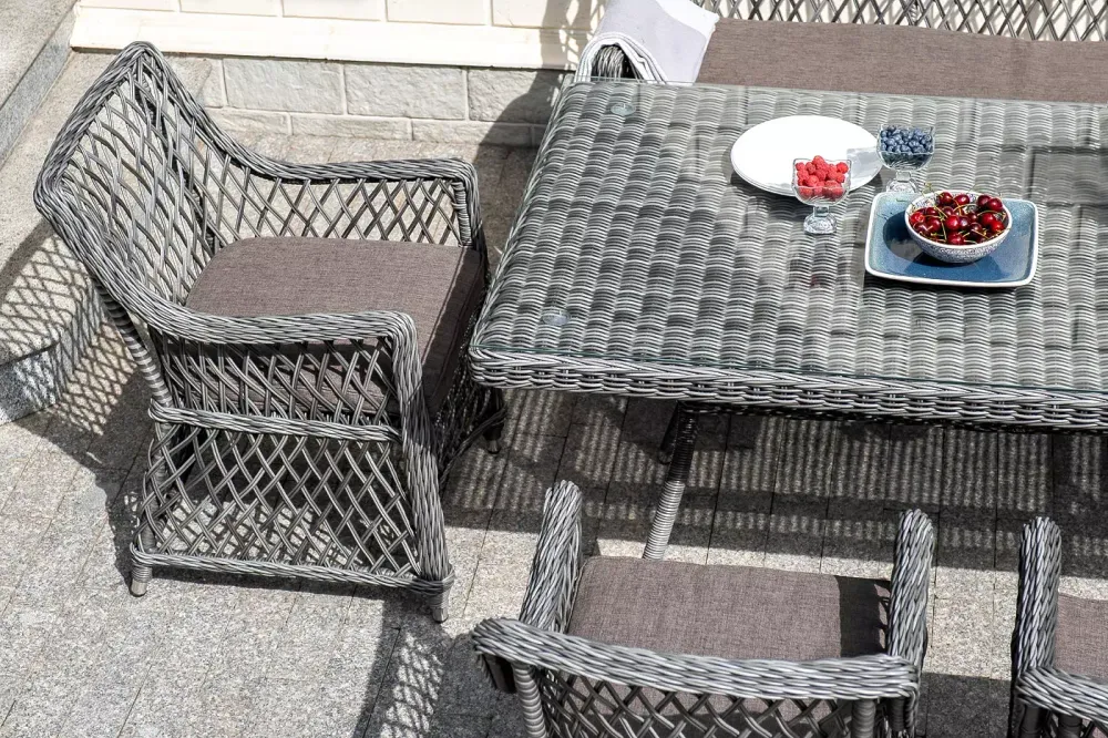 "Катания" обеденная группа плетеная на 6 персон, цвет графит