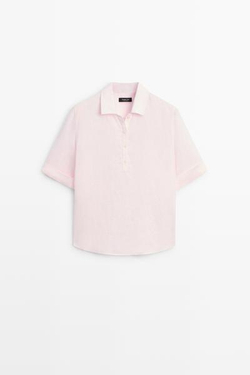 Massimo Dutti Блуза изо льна с воротником поло, розовый