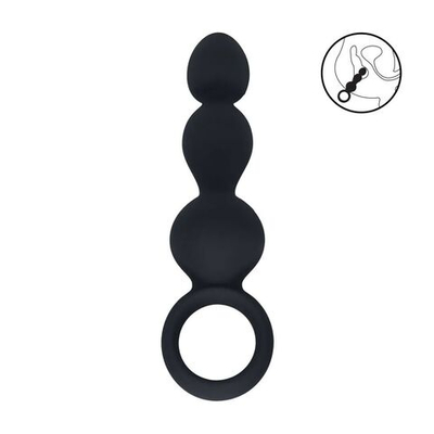 Черная анальная елочка Beaded Silicone Anal Probe with Loop (Цвет: черный)