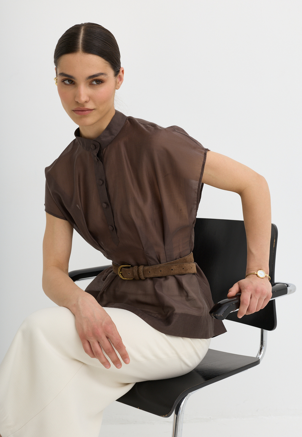 Блуза со складками, шоколадная