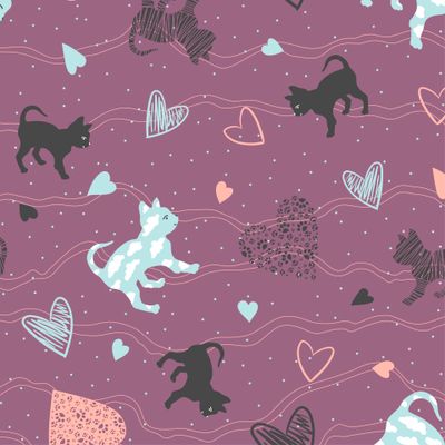 Милые котята и сердечки