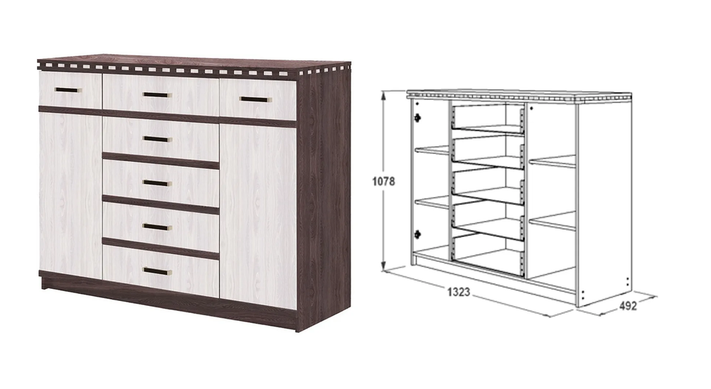 Комод №3 Ольга-13 Ясень анкор темный/ясень анкор светлый