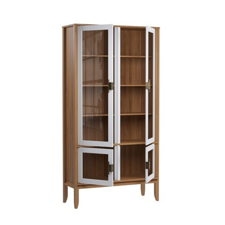 Шкаф для посуды «Бридж» широкий с 4-мя стеклянными дверями браун/белый лак