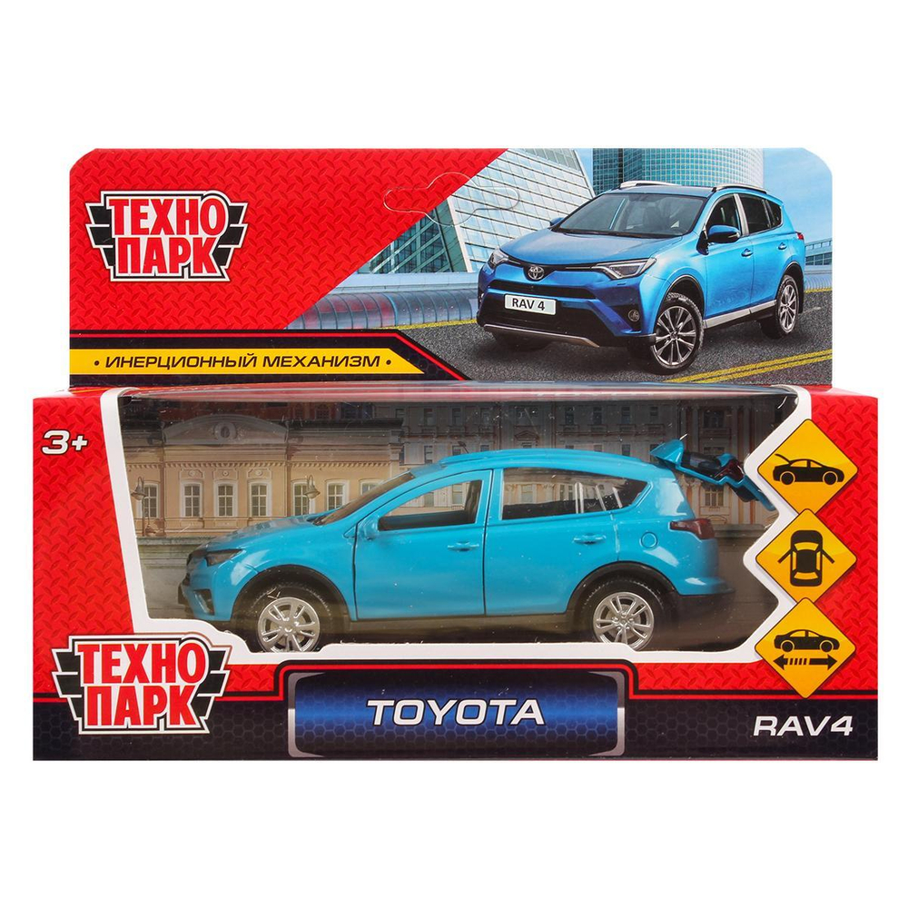 Модель ин. мет. "Toyota RAV4" 12см, двери, багажн.синий, коробка RAV4-BU (Технопарк)