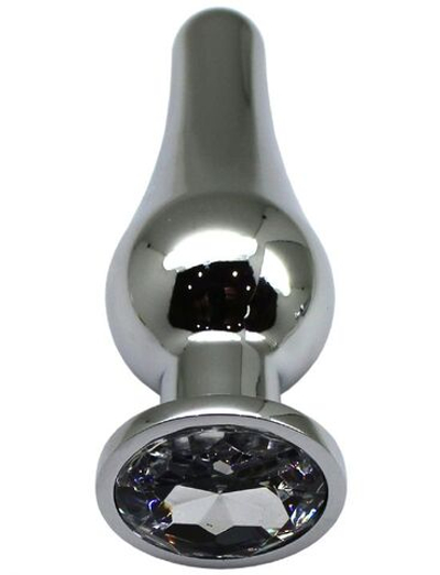 Серебристая анальная пробка с прозрачным кристаллом - 13 см. (Цвет: прозрачный)