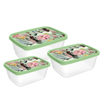 Комплект контейнеров 3шт (0,5л+0,85л+1,5л) с декором (зеленый)