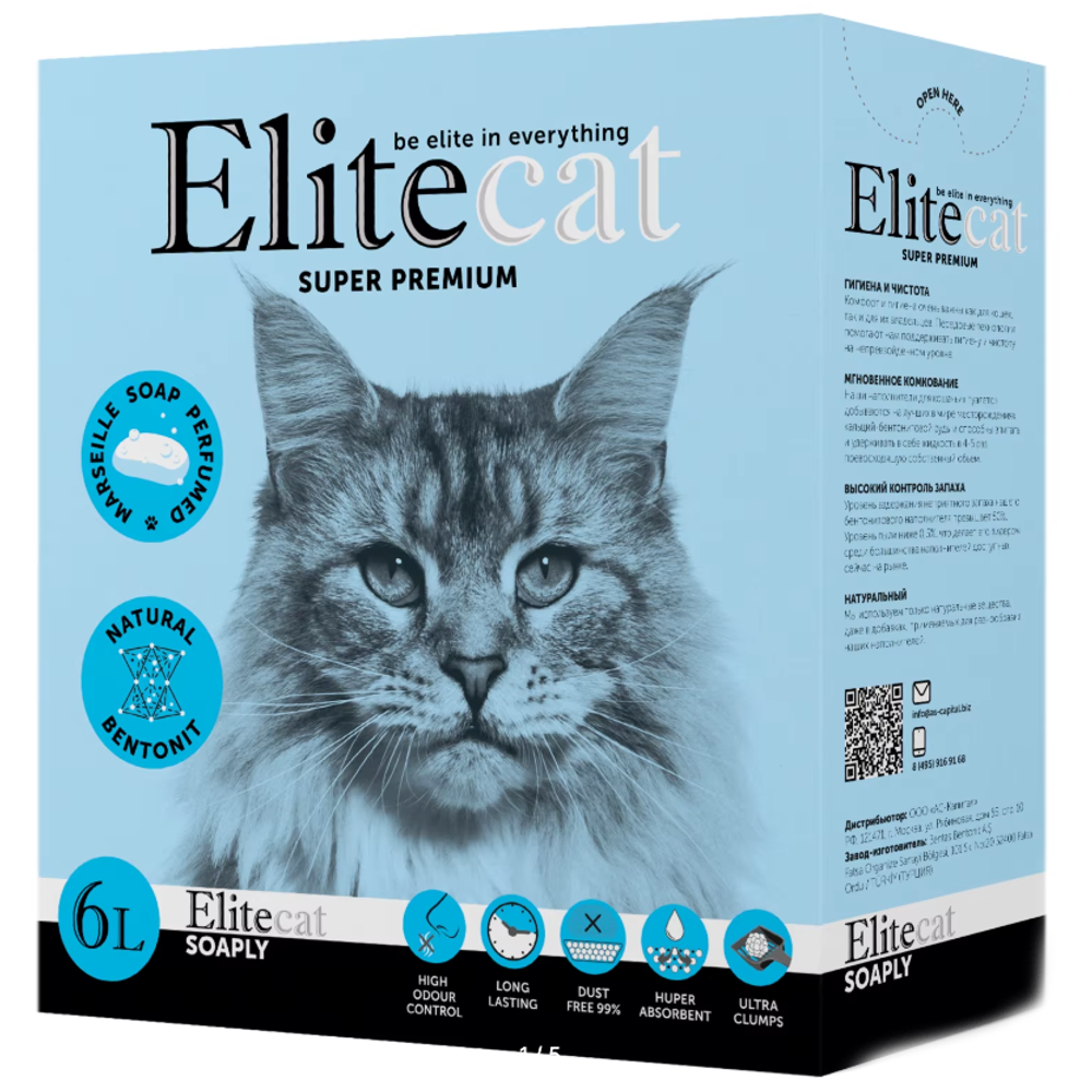 Elitecat наполнитель комкующийся с ароматом изысканного мыла "soaply", 6л / 5.1кг