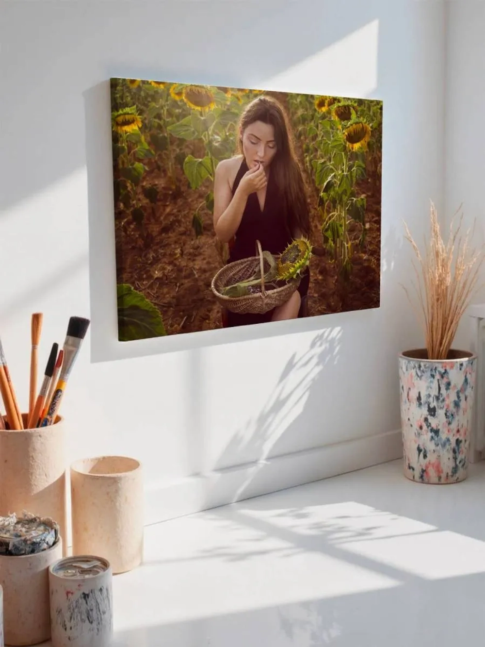 Картина на стену 40 X 50 Девушка подсолнухи