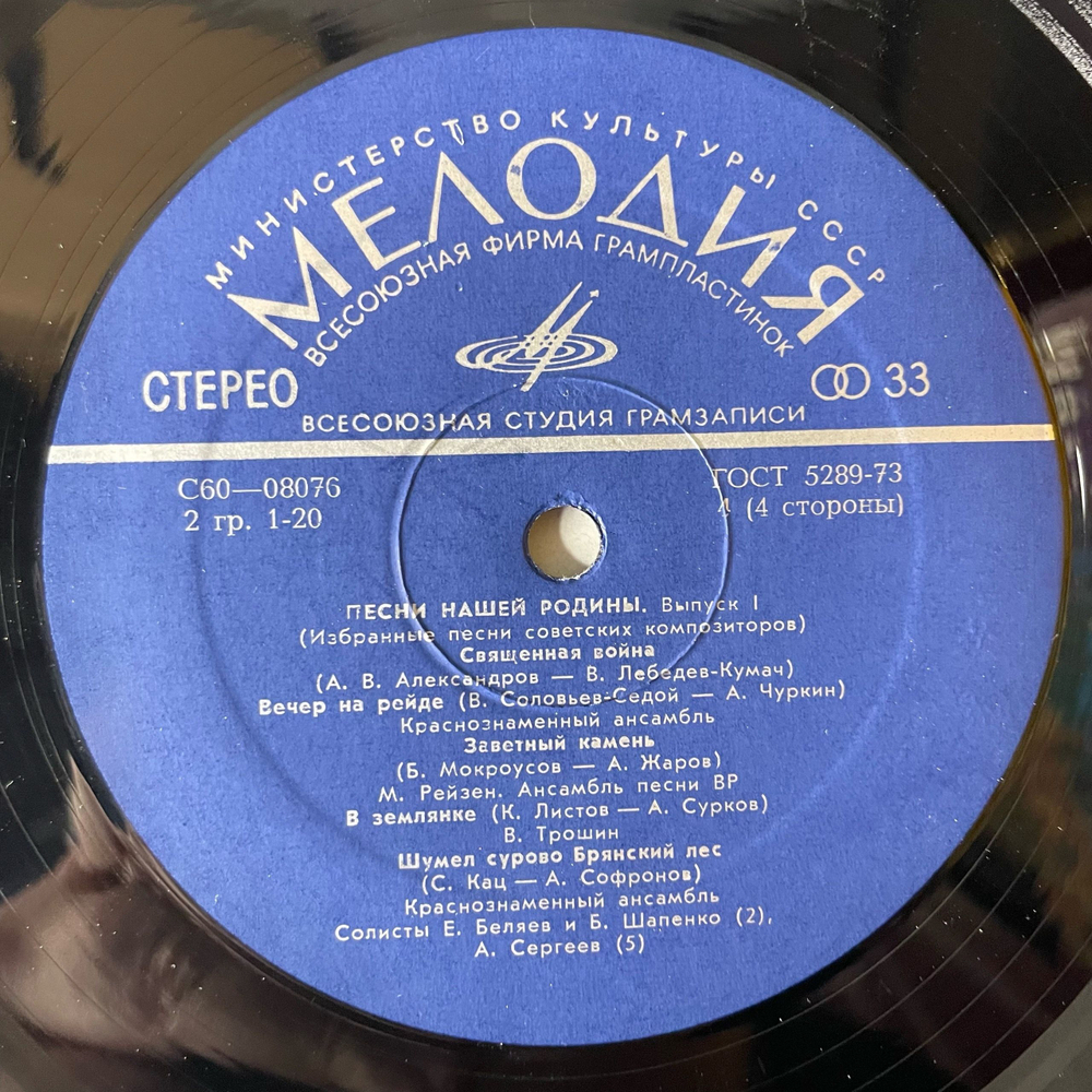 Винтажная виниловая пластинка LP Сборник Песни Нашей Родины (Выпуск 1) (СССР 1978) (Трошин, Бунчиков, Богатиков и др)