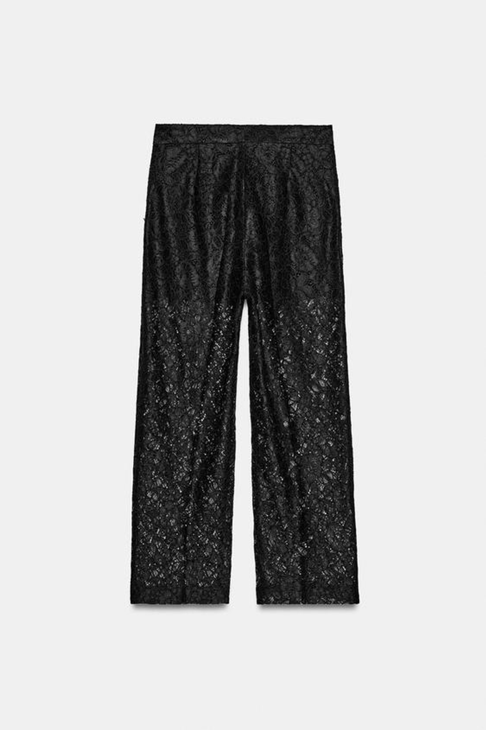 ZARA БРЮКИ ПРЯМОГО КРОЯ С КРУЖЕВОМ, ЧЕРНЫЙ