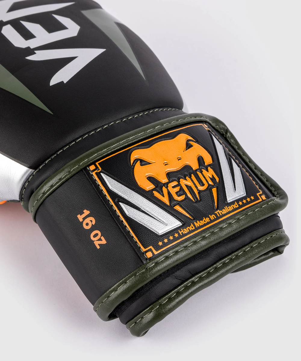 Перчатки боксерские Venum Elite Black/Silv/Khaki/Orange