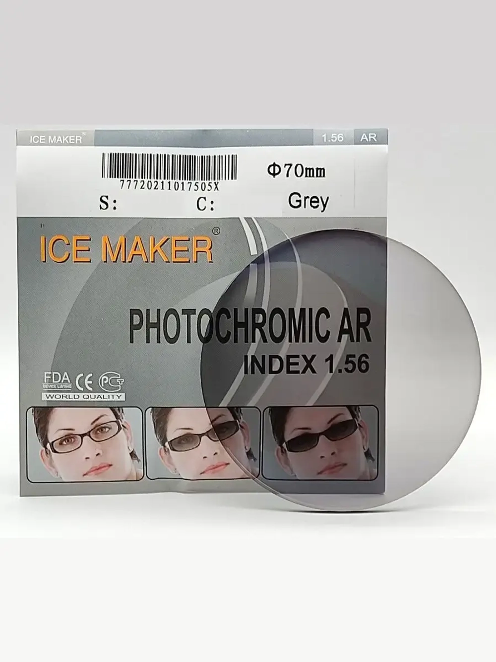 Линза для очков стигматич. 1шт  ICE MAKER 0.00  d 70 ind 1.5