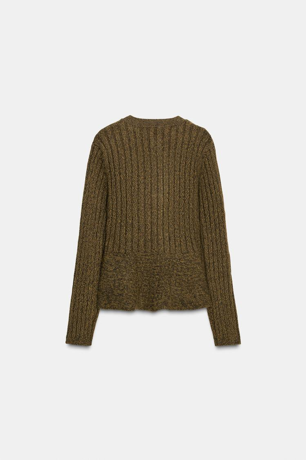 ZARА ВЯЗАНЫЙ КАРДИГАН В РУБЧИК С БАСКОЙ, ЗЕЛЕНЫЙ МЕЛАНЖ