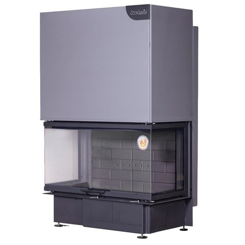 Каминная топка Экокамин ДЕЛЬТА 1000КB три стекла черный шамот