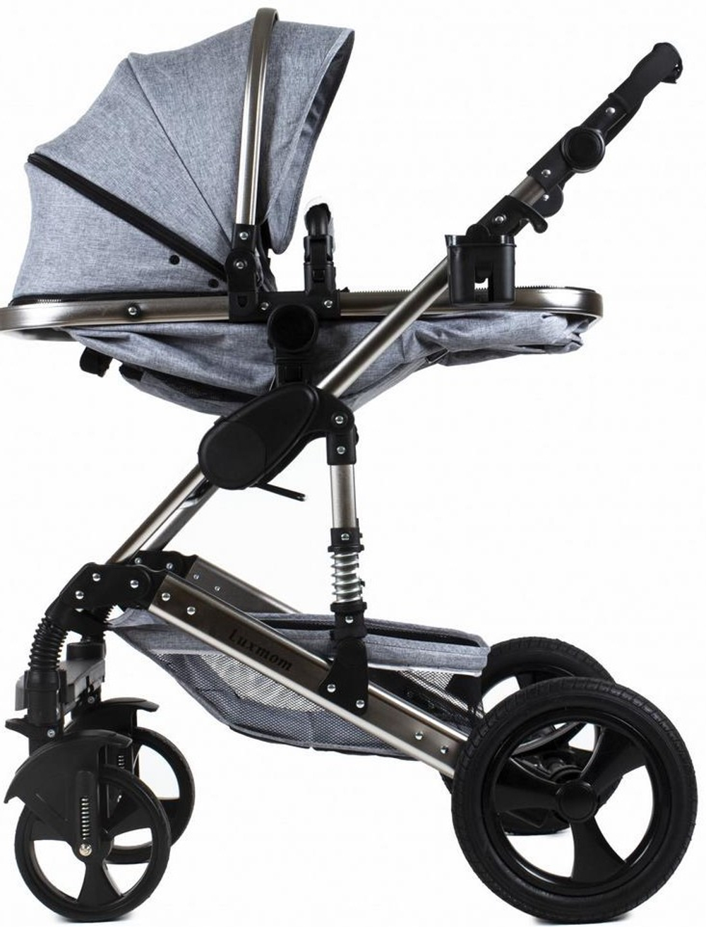 Коляска-трансформер Luxmom 555 2в1 Серый текстиль Серебристая рама