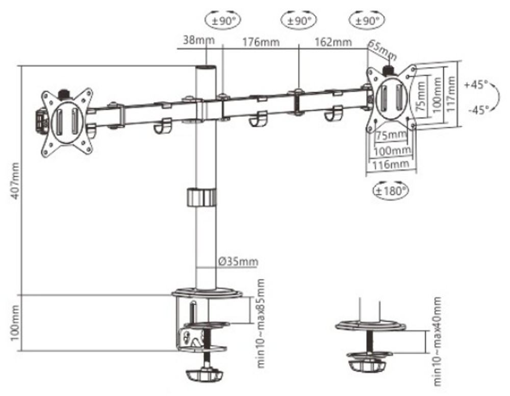 Крепление для монитора Gembird MA-D2-01 черный