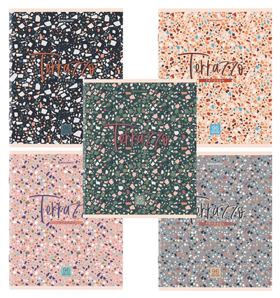 Тетрадь А5 96л. клетка "Terrazzo" скоба, обложка картон, микс в спайке (BRAUBERG)