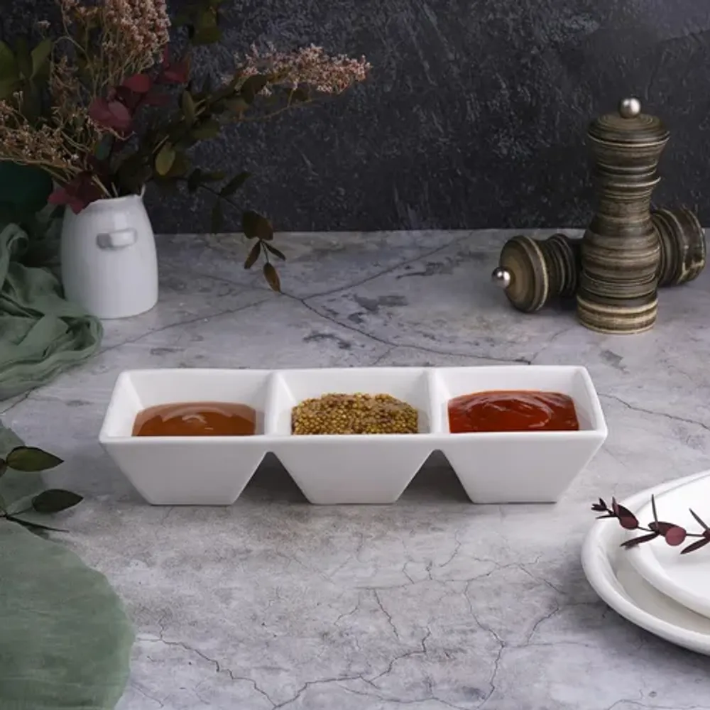 Менажница 23,5*8 см h4,6 см 3 отделения белая фарфор NEW P.L. Proff Cuisine [3]