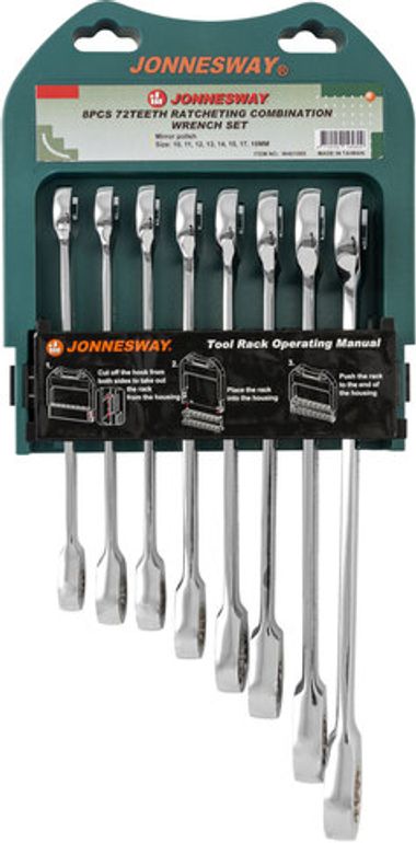Набор ключей гаечных комбинированныхтрещоточных на пластиковом держателе, 43739 мм, 8 предметов JONNESWAY W45108S