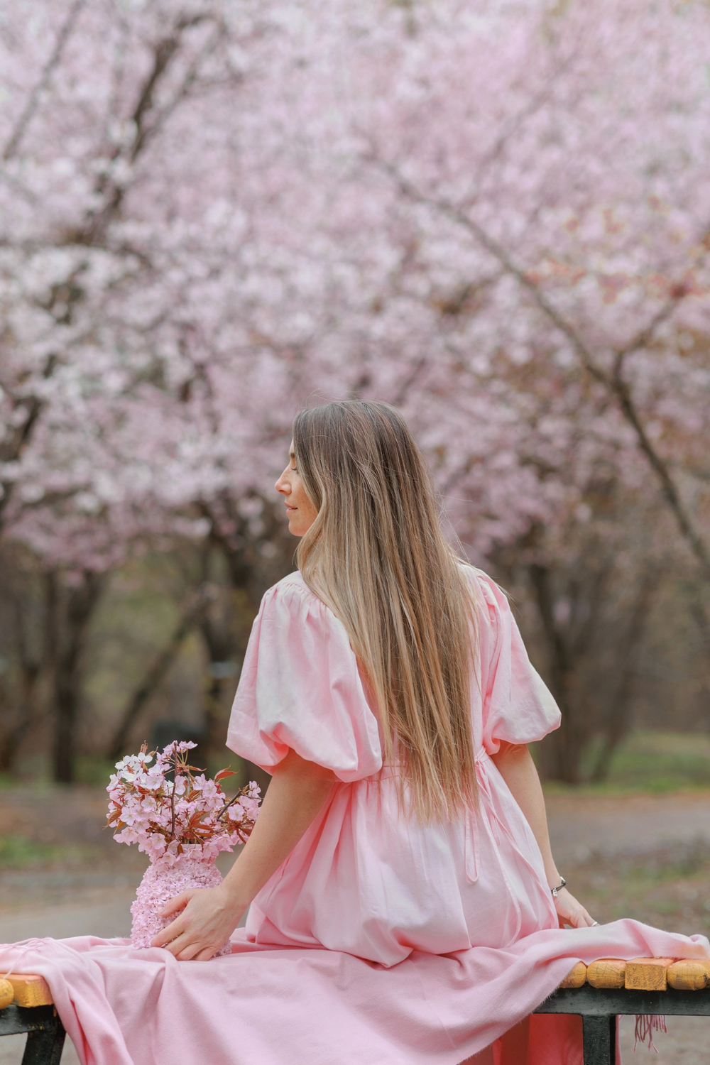 Платье с жабо и рукавами-фонариками, розовый хлопок