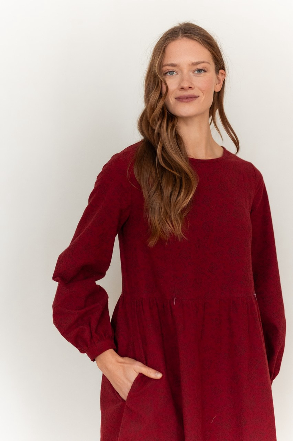 Платье Аврора из фланели для беременных и кормящих, Вишневый с цветами