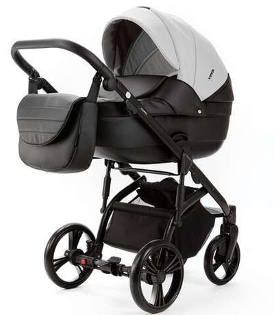 Детская коляска Adamex Lanti Deluxe 2 в 1 LN-SD01 (БЕЛ.КОЖА + ЧЕРН. КОЖА)