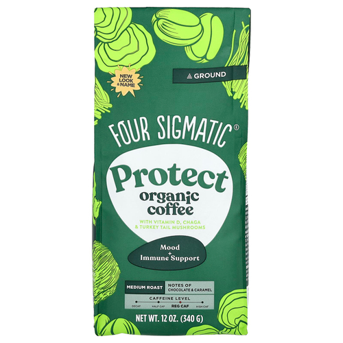 Four Sigmatic, Protect, органический кофе с витамином D, чага и индейка, молотый, средней обжарки, 340 г (12 унций)
