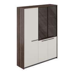 RF.505.DA.CHBZ.PG.L / Шкафы высокие: широкий комбинированный со стеклом и узкий, 1540х410х1994 / корпус: дуб адриа, фасады: стекло/жемчужно-серый