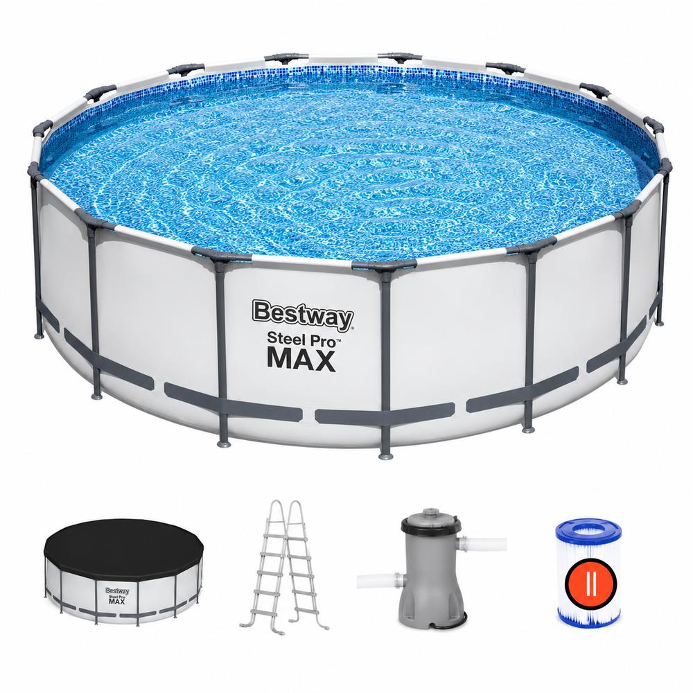 Bestway 56438 BW Каркасный бассейн Steel Pro Max 457х122см, 16015л, фил.-насос 3028л/ч, лестница, тент