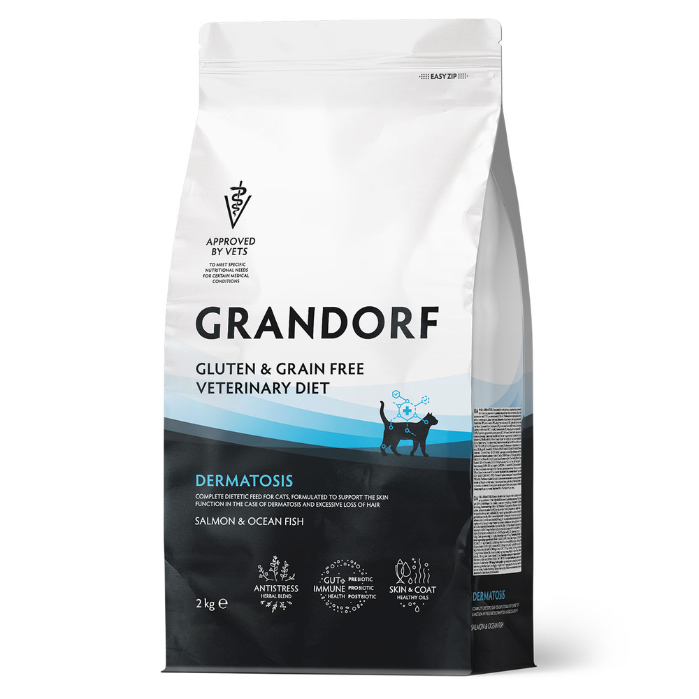 Полнорационный диетический корм для кошек с заболеваниями кожи (GRANDORF VETERINARY DIET Cat DERMATOSIS) 2 кг