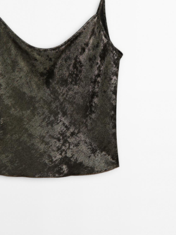 Massimo Dutti Атласный топ на бретелях, золотистый