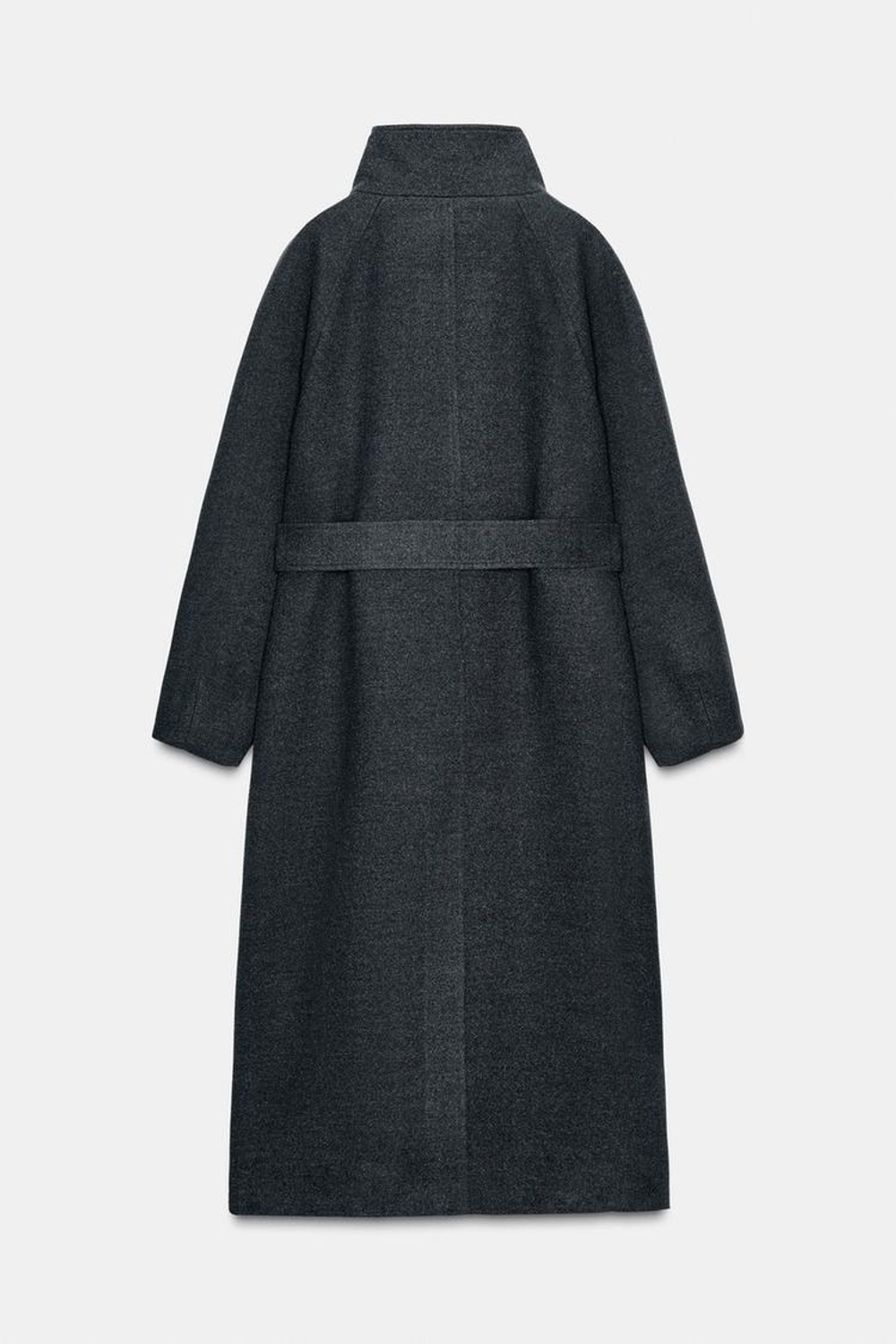ZARA ПАЛЬТО С ВЫСОКИМ ВОРОТНИКОМ ИЗ МЯГКОЙ ТКАНИ С ПОЯСОМ, СЕРЫЙ