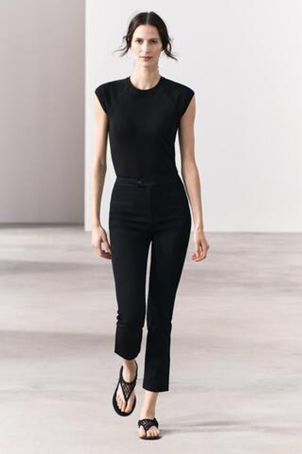 ZARA ФУТБОЛКА ИЗ ХЛОПКА С ЭФФЕКТОМ ПОТЕРТОСТИ,  ЧЕРНЫЙ