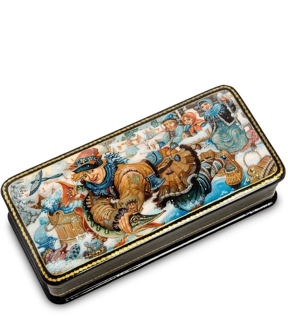 Народные промыслы ШК-19/ 2-A Шкатулка в технике декупаж «По щучьему веленью» (14х6,5х4)