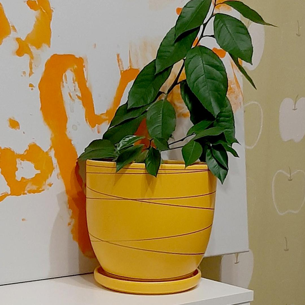 Керамический горшок с подставкой, 4,7л., Д210 Ш210 В200, желтый BH-25-3