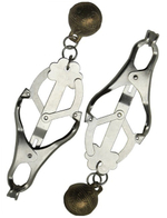 Мощные зажимы на соски со звенящим бубенчиком (Цвет: серебряный с бронзовым)