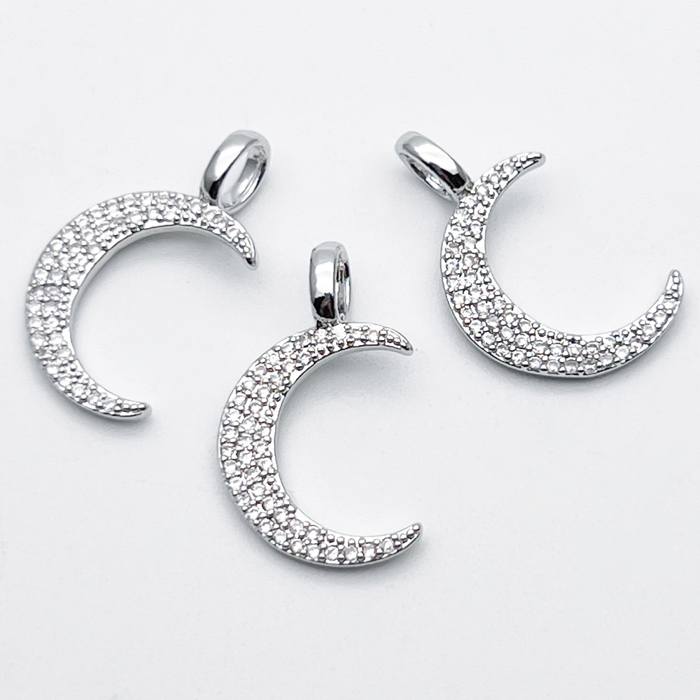Подвеска Месяц, цвет серебро (родий), фианиты, размер 21*13 мм, цена за 1 шт