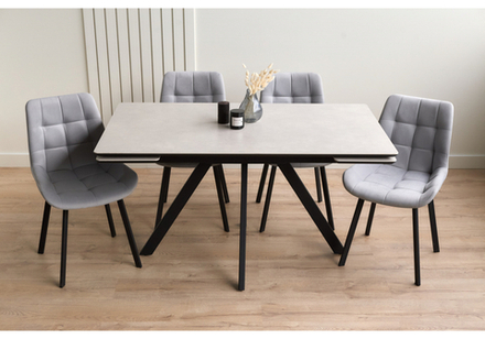 Керамический стол Woodville Вилли 140(200)х80 carmen light grey, черный, ножки черные