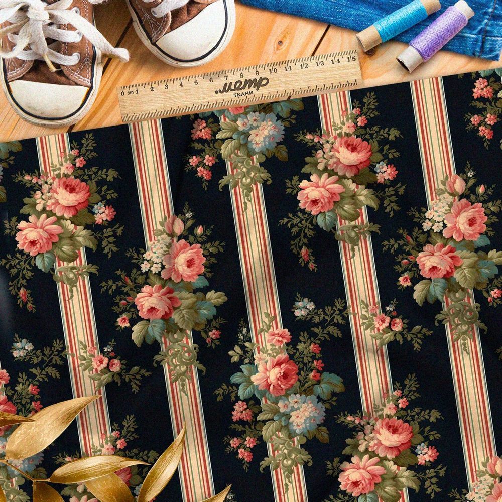 Ткань премиум бифлекс букеты на полосках