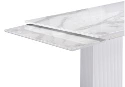 Стеклянный стол Монерон 200(260)х100х77 белый мрамор / белый