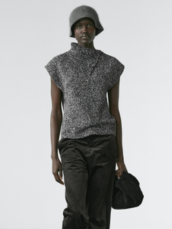 Massimo Dutti Трикотажный жилет мулине с воротником, черный