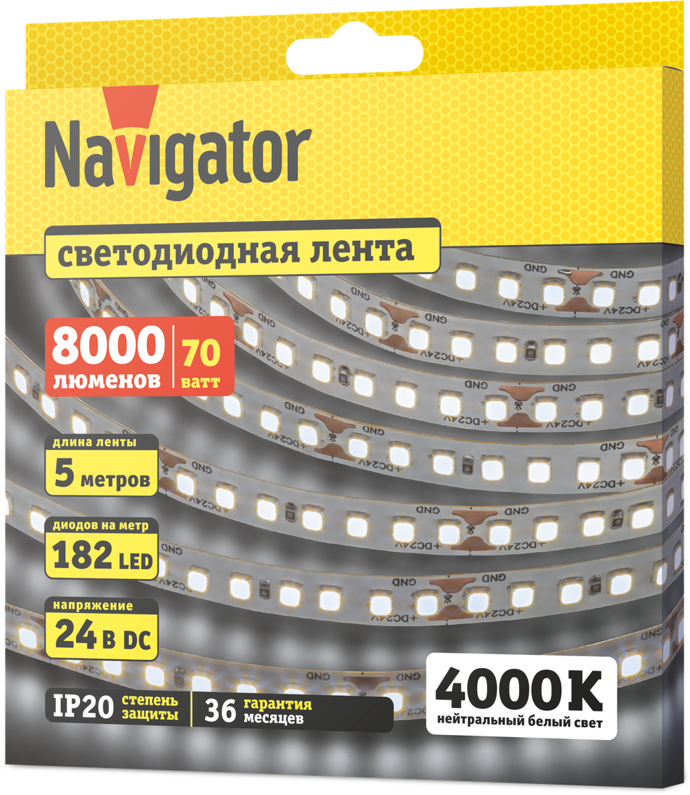 СД Лента Navigator 95 303 NLS-2835W182-14-IP20-24V 5м