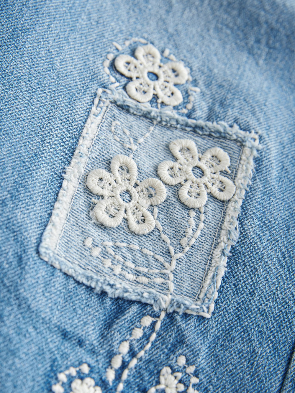 Джинсы с вышивкой широкие для девочки Next E54-859, Синий